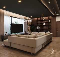 Discover this warm modern living room by HAUS Living