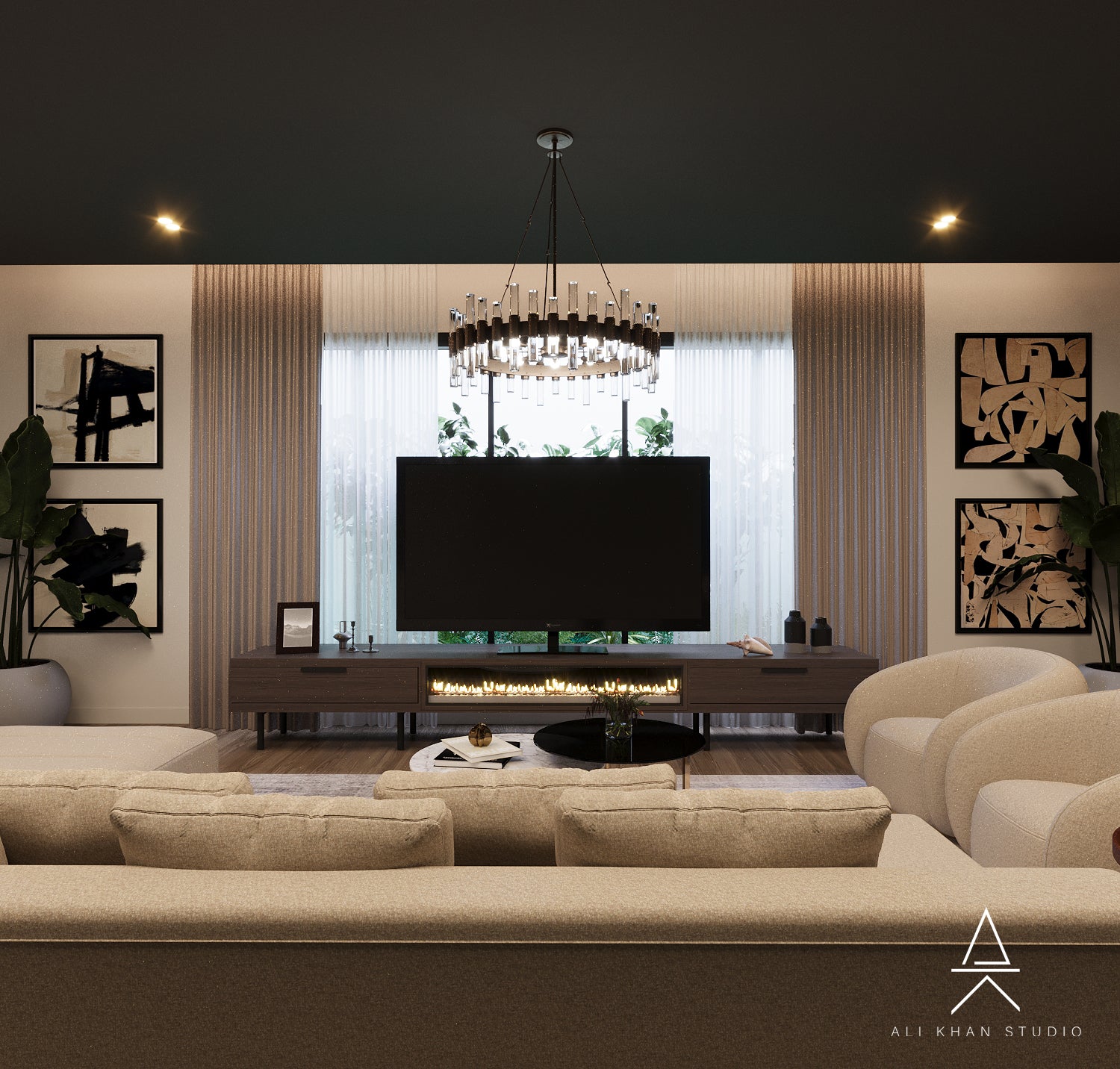 Discover this warm modern living room by HAUS Living